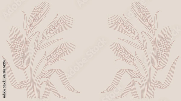 Fototapeta Wheat illustration symmetrical arrangement on a light background for decorative or design purposes use
