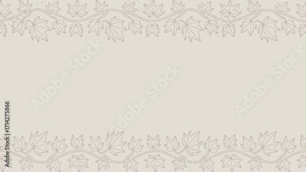 Fototapeta A light beige background with decorative borders of maple leaves and swirling vines at the top and bottom