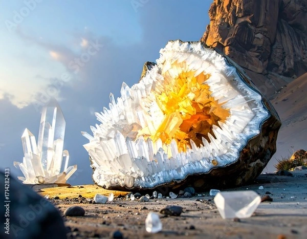 Obraz Massive crystal geode in a mountainous landscape