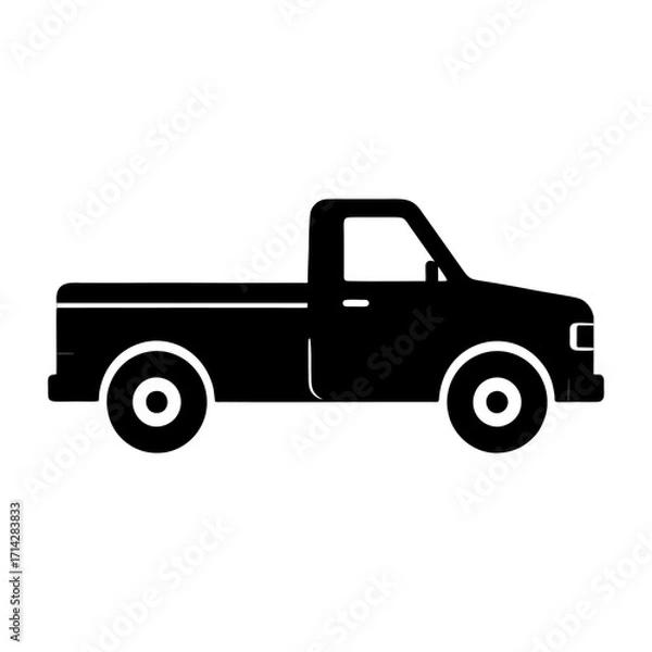 Obraz Minimal Pickup Truck Vector Illustration – Black and White Utility Vehicle Silhouette for Transport and Cargo