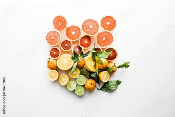 Obraz fresh fruits on white background