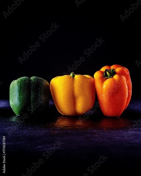 Obraz green peppers on black background