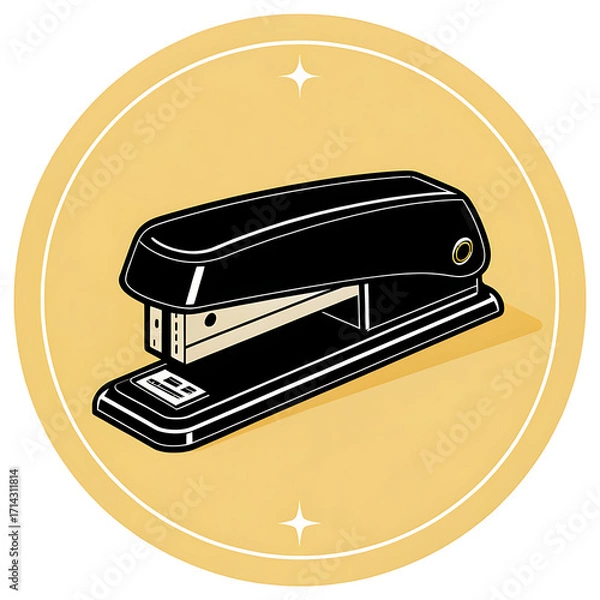 Fototapeta Retro style black stapler inside a circular frame