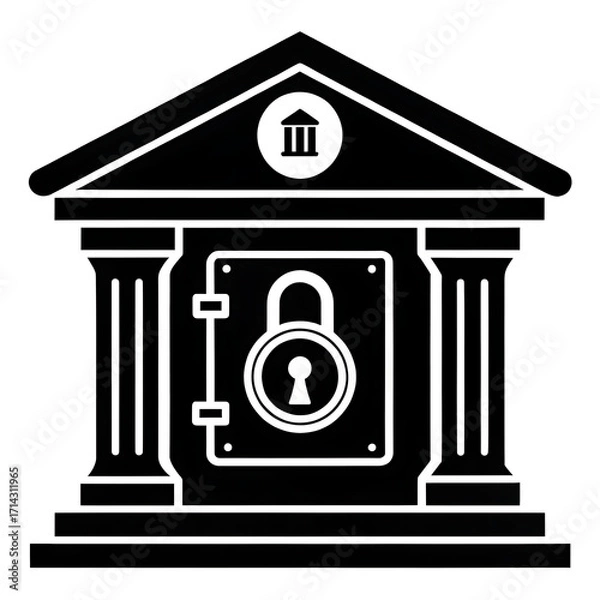 Fototapeta Secure bank building icon with padlock symbolizing safety and protection