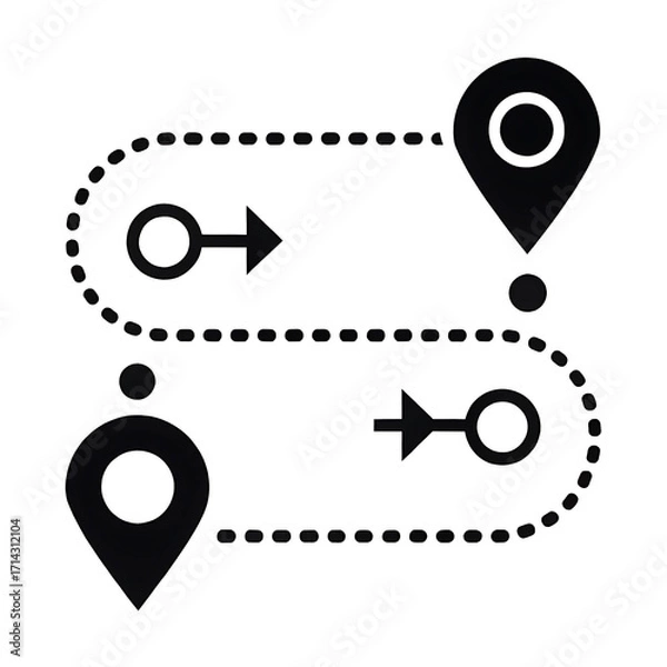 Fototapeta Location pin route map with arrows and dots