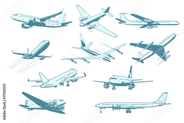 Obraz set aircraft air transport isolate on white background