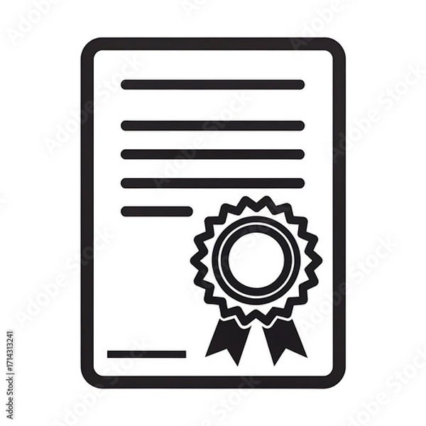 Fototapeta Simple black and white icon of a certificate with a seal
