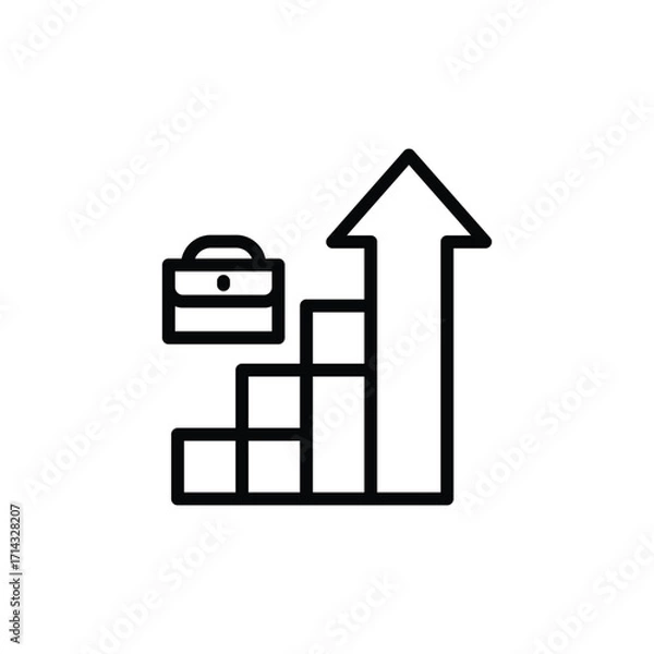 Fototapeta Simple Line Art Arrow Ascending Stairs with Briefcase