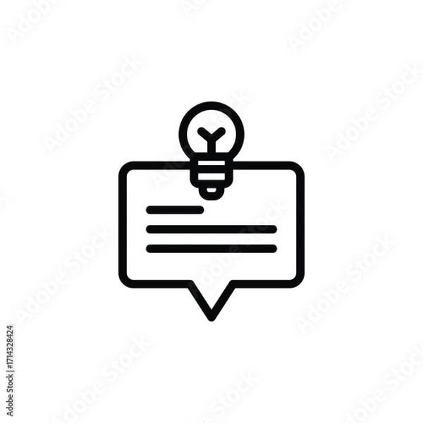 Fototapeta Minimalist Chat Bubble with Idea Lightbulb Icon on White