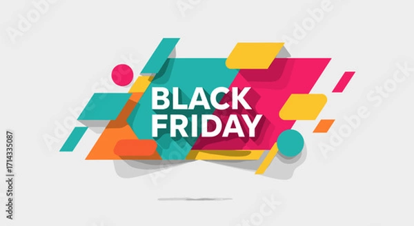 Fototapeta Dynamic Black Friday sale banner featuring bold typography and vibrant geometric shapes, perfect for promoting seasonal discounts and special shopping events.