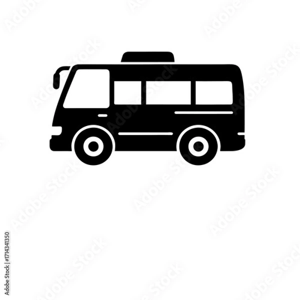 Fototapeta Minibus Vector Icon – Black and White Shuttle Bus Silhouette for Public Transport and Commuting