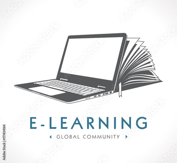 Obraz Elearning logo - ebook, e-learning and knowledge base concept