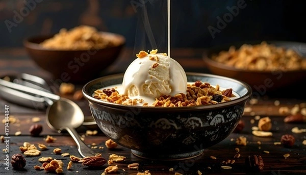 Fototapeta Ice cream sundae with granola