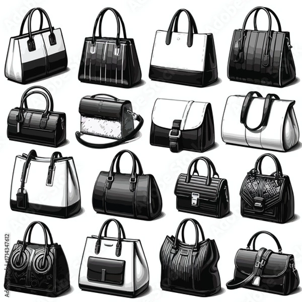 Fototapeta  Vector image set of black and white bags