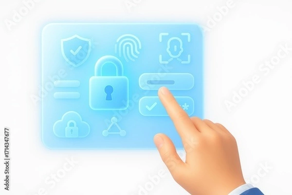 Fototapeta Digital Concept of Cybersecurity with Lock Icons and Hand Interacting with Interface Elements