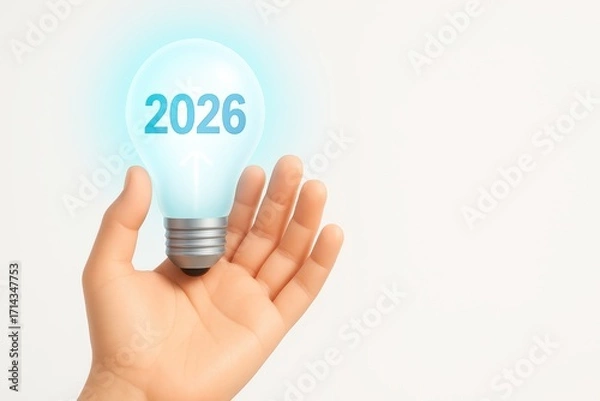Fototapeta Bright Light Bulb with Year 2026 Concept for Future, Innovation and Visionary Ideas
