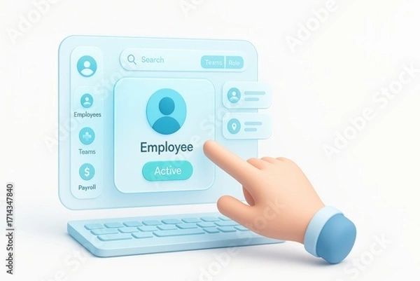 Fototapeta Hand Interacting with User Interface for Employee Management System in Soft Pastel Colors