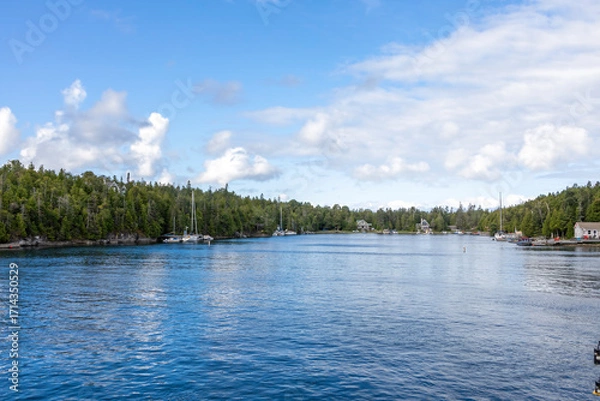 Obraz Peaceful waters and scenic views at Big Tub Harbour in Tobermory, Ontario.