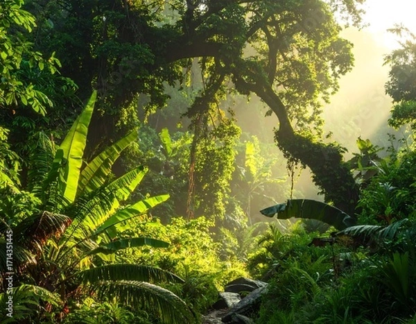 Obraz Lush jungle bathed in sunlight