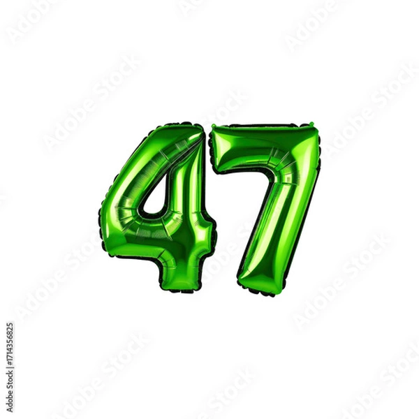 Obraz Green Number 47 Foil Balloon on Transparent Background