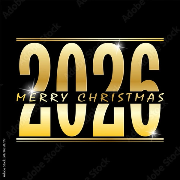 Fototapeta Happy New Year 2026. A stylized gold greeting card for a banner, badge, or label