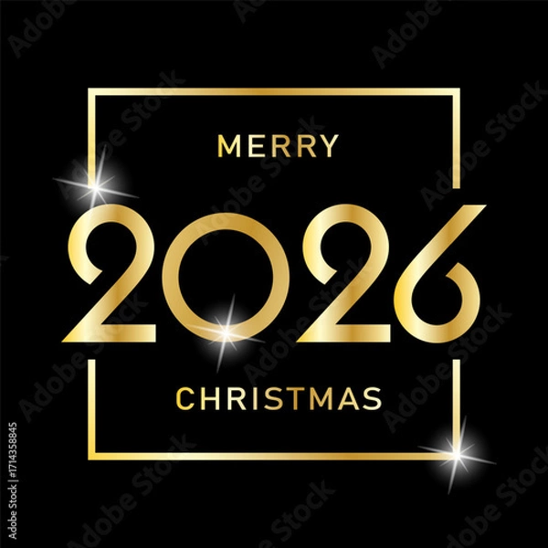 Fototapeta Happy New Year 2026. A stylized gold greeting card for a banner, badge, or label