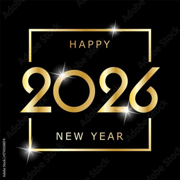 Fototapeta Happy New Year 2026. A stylized gold greeting card for a banner, badge, or label