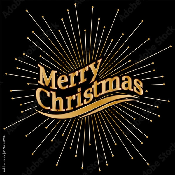 Fototapeta Merry Christmas greetings.  Golden illustration for congratulations, invitations and creative implementation of the holiday idea