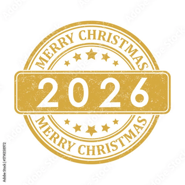 Fototapeta Merry Christmas. Impression of a round stamp with a scuff. template for greeting cards, banners, prints, stickers, websites, social networks and creative design