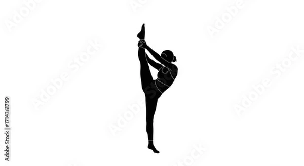 Fototapeta Silhouette of Flexible Woman Doing High Leg Stretch Pose