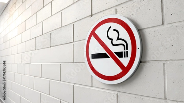 Obraz No Smoking Sign Isolated on White Wall Studio Shot. Public Health, No Smoking Area Prohibition Symbol with Copy Space. Matte Finish, Commercial Use