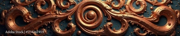 Fototapeta Intricate copper and bronze swirling pattern backdrop, vintage, texture, antique