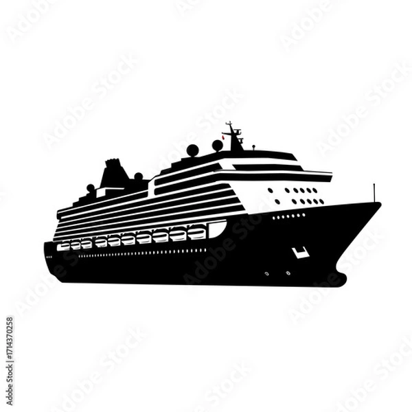 Fototapeta Modern luxury cruise ship silhouette design for travel and leisure transportation projects isolated on white background Vector Illustration