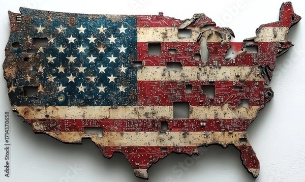 Obraz Rusted US map, distressed flag design