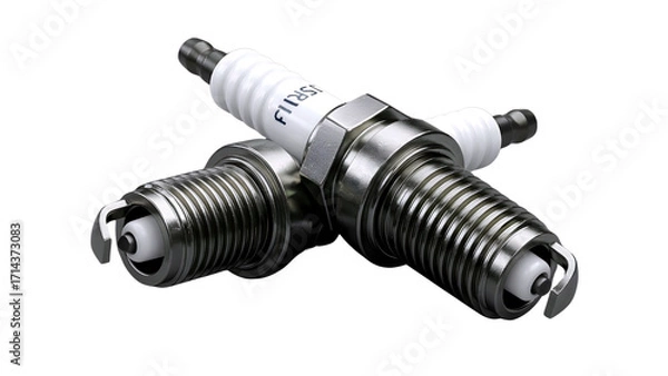 Fototapeta Two metallic spark plugs crossed over each other isolated on transparent background