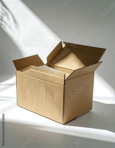 Obraz Open cardboard box on a white surface