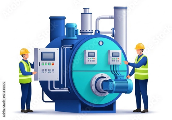 Fototapeta Engineers Monitoring Pressure and Safety of Industrial Boiler System