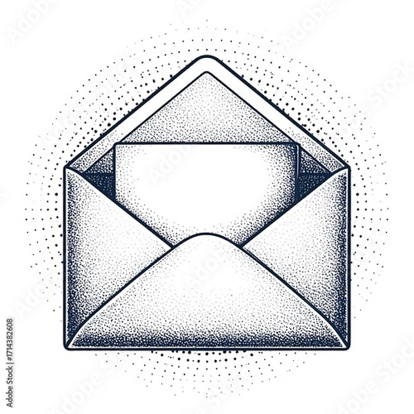 Obraz Open envelope with letter inside, outlined in dark gray