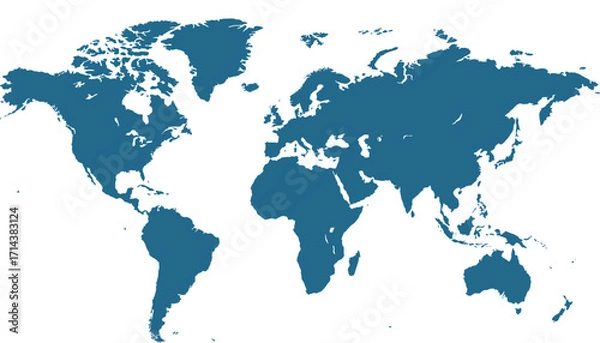 Fototapeta World map. Blue modern vector map. Silhouette map