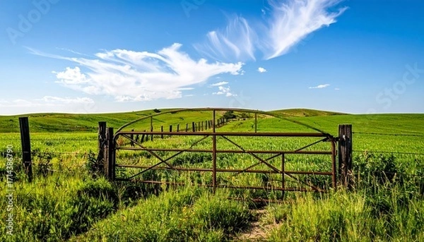 Obraz Open field gate under a vivid sky