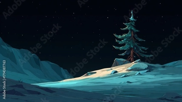 Fototapeta Winter landscape with spruce tree
