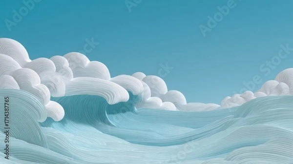Fototapeta Whimsical ocean waves and clouds