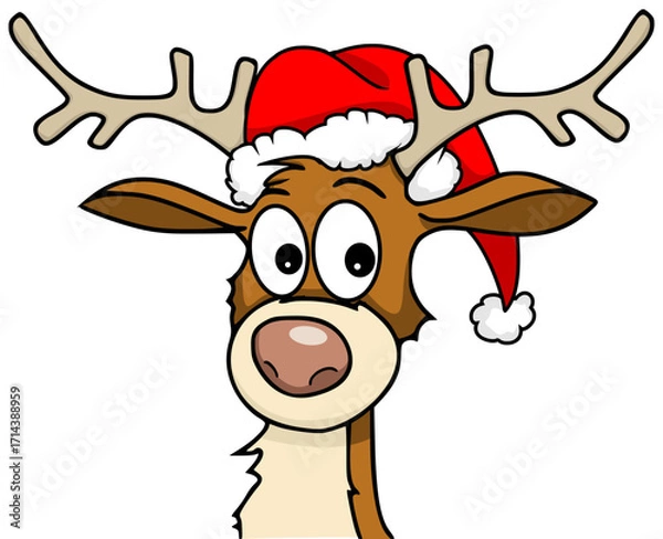 Obraz Rentier mit Weihnachtsmütze