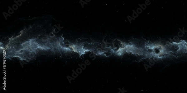 Fototapeta 360 degree space nebula. Giant interstellar cloud with stars, equirectangular projection, environment map. Spherical panorama. 3D rendering, Fractal image