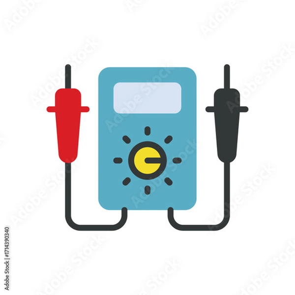 Fototapeta Multimeter voltage tester icon in color for electrician, safety, and repair visuals.