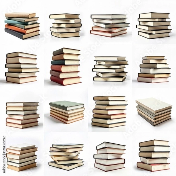 Fototapeta Collection of stacks of books against white background