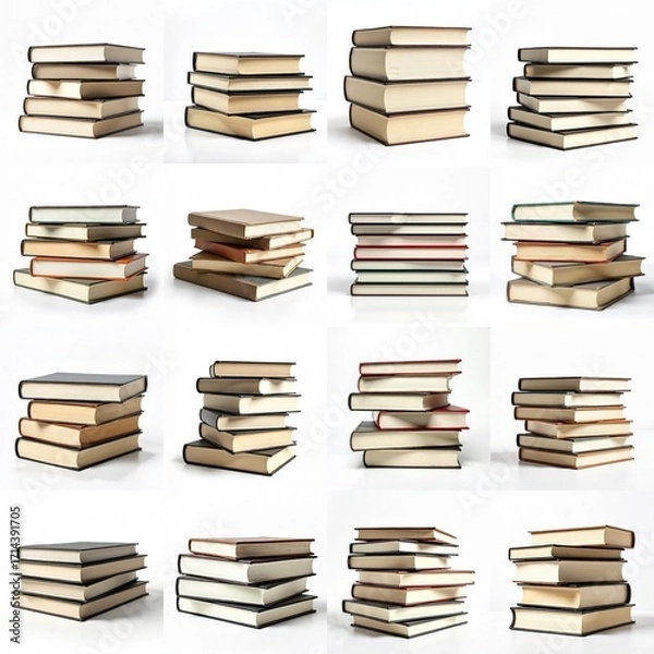 Fototapeta Collection of stacks of books against white background