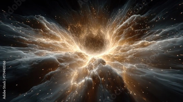 Obraz Explosive golden and white corona erupting from dark center, sending highspeed luminous waves