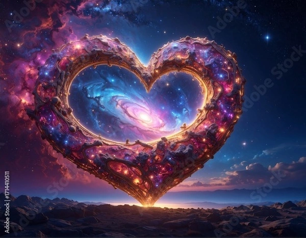 Fototapeta Heart-shaped cosmic structure in a starry night sky