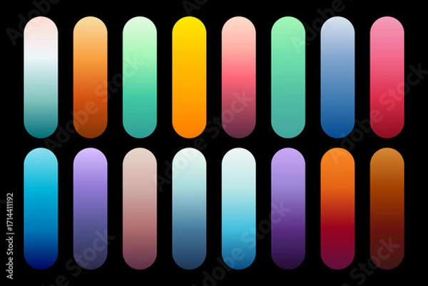 Fototapeta Collection of modern colorful gradient swatches for design. Vector abstract color palette set with smooth transitions